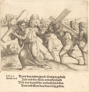 Mann trägt das Kreuz nach Christus