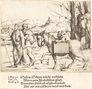 Moses kehrt aus Midian nach Ägypten zurück, 1549 von Augustin Hirschvogel