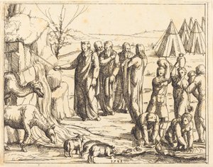 Moses schlägt den Felsen von Augustin Hirschvogel