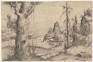 Flusslandschaft mit großem Baum links, 1546 von Augustin Hirschvogel