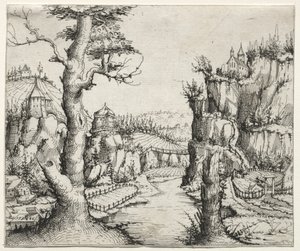 Flusslandschaft mit Felsen links und rechts