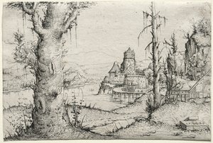 Flusslandschaft mit großem Baum links, 1546