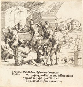 Die Männer von Ephraim kümmern sich um ihre Gefangenen und bringen sie nach Jericho zurück, 1549 von Augustin Hirschvogel