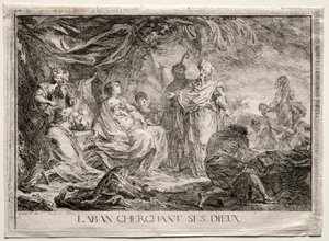 Laban sucht nach seinen Hausgöttern von Augustin de Saint Aubin
