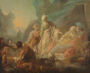 Laban sucht seine gestohlenen Götter, 1753 von Augustin de Saint Aubin