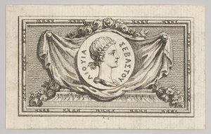 Medaille mit Porträt von Livius im 5. Buch, aus Tibère ou les six premiers, veröffentlicht 1768 von Augustin de Saint Aubin
