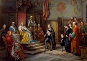 Friedrich III. wird vom Triester Dichter Raffaele Zovenzoni gedrängt, gegen die Türken zu marschieren von Augusto Tominz