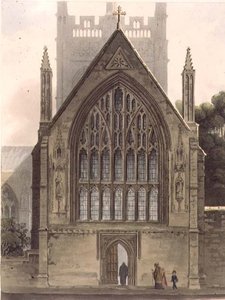 Außenansicht des Merton College, gegenüber dem Nordfenster der Vorkapelle, Illustration aus der 