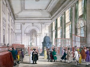 Die Große Halle der Bank of England, London, 1809, mit Kunden und Angestellten von Augustus Charles Pugin, Thomas Rowlandson