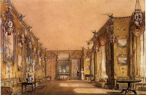 Innenraum des gelben Salons im Brighton Pavilion, um 1820