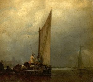 Flusslandschaft mit Lastkähnen, ca. 1825 von Augustus Wall Callcott