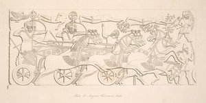 Assyrische Krieger im Kampf, aus Denkmäler von Ninive, veröffentlicht 1849 von Austen Henry Layard