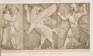 Basreliefs an einem Eingang zu einem kleinen Tempel (Nimrud), aus Denkmäler von Ninive, veröffentlicht 1849