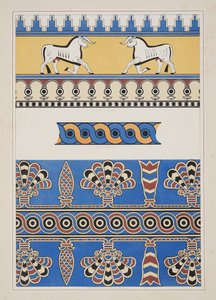 Bemalte Ornamente aus Nimrud, aus Denkmäler von Ninive, veröffentlicht 1849
