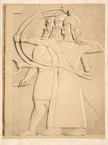 Zwei Bogenschützen und ein Schildträger, aus Denkmäler von Ninive, veröffentlicht 1849 von Austen Henry Layard