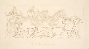 Krieger kämpfen in Streitwagen, aus Denkmäler von Ninive, veröffentlicht 1849 von Austen Henry Layard