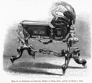 Babybett des österreichischen Kronprinzen, Illustration aus Leipziger Illustrirte Zeitung, 1859 von Austrian School