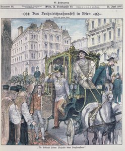 Kaiser Franz Josef von Österreich kommt am Stephansdom in Wien an, um das Fronleichnamsfest zu feiern, 1897