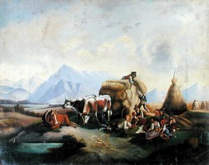 Ernteszene in Österreich, Mitte des 19. Jahrhunderts