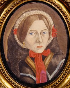 Porträt einer Frau mit Haube und rotem Band, ca. 1830 von Austrian School