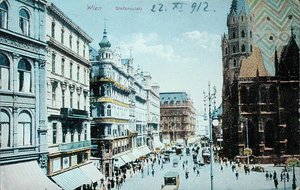 Postkarte, die den Stephansplatz und den Stephansdom in Wien darstellt von Austrian School