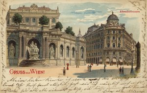 Postkarte mit dem Albrechtsbrunnen in Wien