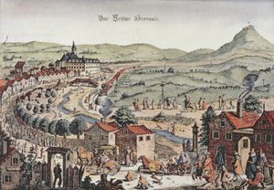 Ansicht des Nordens von Wien mit dem Schloss Hernals und den Kahlenberg-Hügeln im Hintergrund von Austrian School