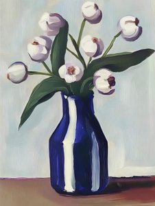 Weiße Blumen Blauer Vase