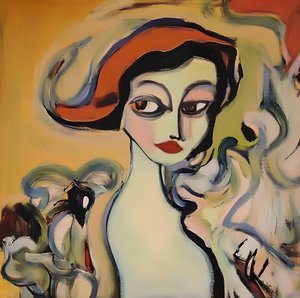 Frau mit rotem Hut