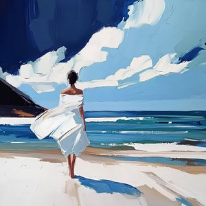 Frau am Strand spazierend