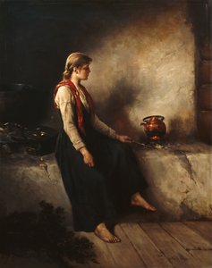 Mädchen am Kamin