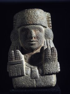 Aztekische Kunst: Darstellung von Chicomecoatl (auch Xilonen genannt), Göttin der Maisernte und Fruchtbarkeit. Nationalmuseum für Anthropologie, Mexiko