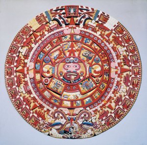 Präkolumbianische Zivilisation: Der Aztekenkalender (Stein der Sonne): Scheibe, die den Aztekenkalender und die Kosmogonie darstellt (Tonalpohualli)