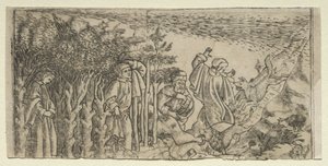 Dante verirrt sich im Wald: Flucht und Begegnung mit Virgil, Canto I, 1481 von Baccio Baldini