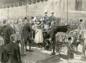 König Edward VII. und Königin Alexandra - Stand des London County Council auf dem Trafalgar Square, 24. Oktober 1902 von Balliol (after) Salmon