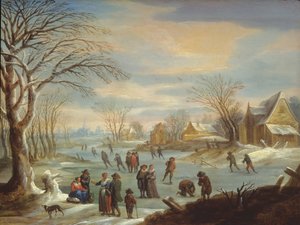 Winterlandschaft mit Schlittschuhläufern