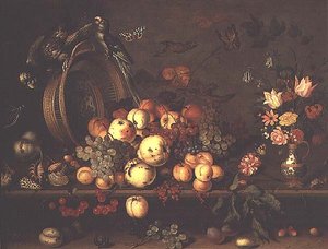 Stillleben mit Früchten, Blumen und Papageien, frühe 1620er Jahre