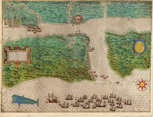 Überfall auf die spanische Siedlung St. Augustine in Florida von Baptista Boazio
