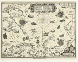 Karte der Länder um den Polarkreis mit den drei Reisen der Niederländer im Jahr 1598