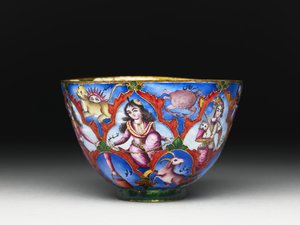 Schüssel mit Deckel, Untertasse und Löffel mit astrologischer Dekoration, frühes 19. Jh. von Baqir