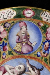 Gedeckter Schüssel, Untertasse und Löffel mit astrologischer Dekoration, frühes 19. Jahrhundert von Baqir