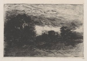 Landschaft mit Bäumen und stürmischem Himmel