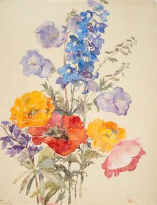 Gelbe, rote und blaue Blumen