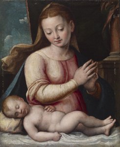 Madonna, die das Kind anbetet, ca. 1580-1600 (Öl auf Leinwand auf Holzplatte montiert) von Barbara Longhi