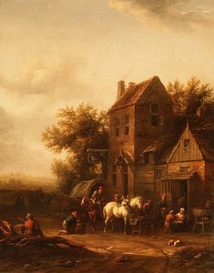 Zwei Reiter an einer Schmiede von Barend Gael or Gaal