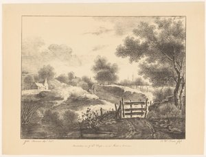 Landschaft mit Häusern, Bach und Pfad von Barentie Willem Dietz