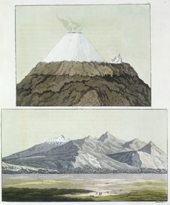 Gipfel des Cotopaxi (oben) und der Ausbruch des Cotopaxi, 1803 (unten), aus 