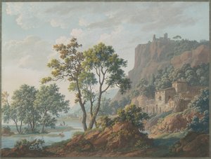 Flusslandschaft mit Burgen und Fischern