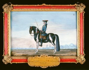 Nr. 8 Ein Schecke und Reiter, von der Spanischen Hofreitschule, das Pferd gehörte dem verstorbenen Prinzen von Schwarzenberg, Stallmeister von Kaiser Karl VI. von Baron Reis Eisenberg