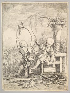 Chinesische Kinder spielen mit einem Papagei, 1760-70 von Baron de Thiers Louis Antoine Crozat